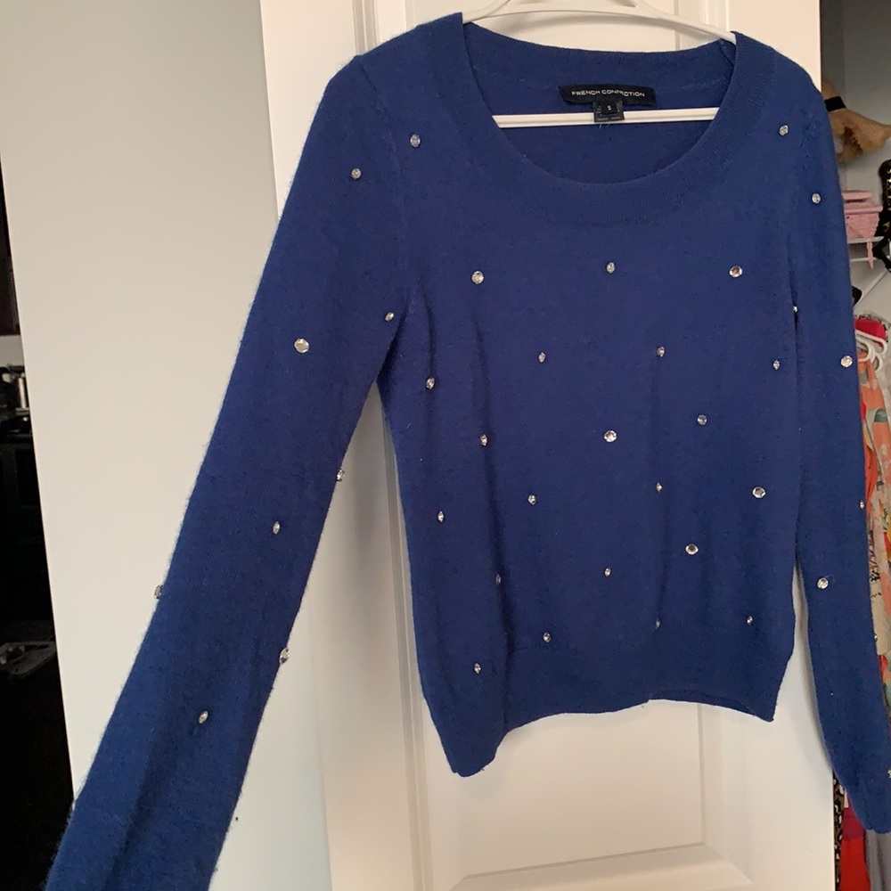 French Connection Royal Blue Angora studded sweater - Picture 3 of 5